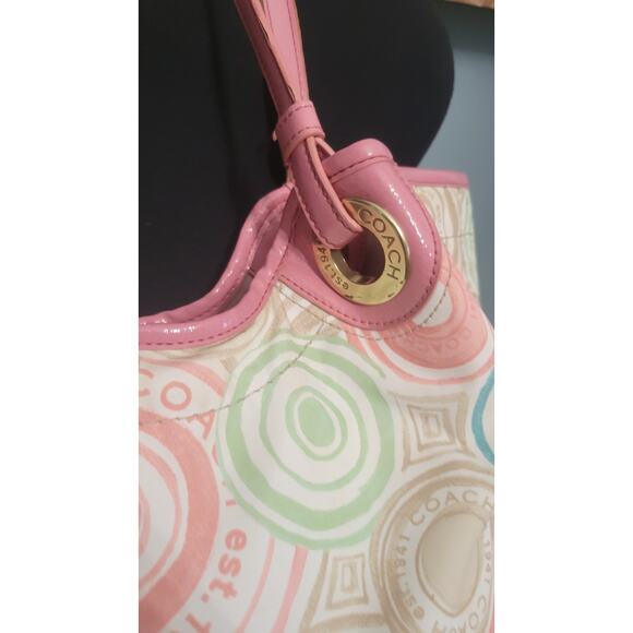 Coach Scribble Pop Art Tote Bag F19184 Pink Patent Leather Trim Shoulder Purse - Picture 10 of 15